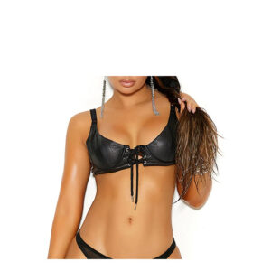 Leather Underwire Bikini Bra-Lace Up