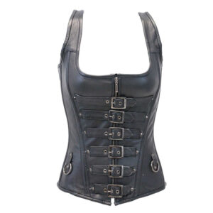 6 Buckle Leather Corset With Boning