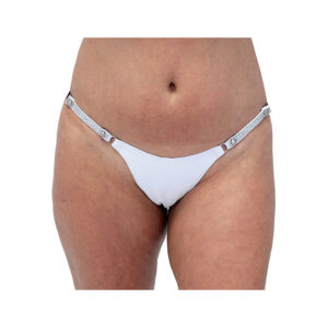 Snap Away White Leather Thong With Crystal Sides