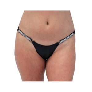 Snap Away Black Leather Thong With Crystal Sides