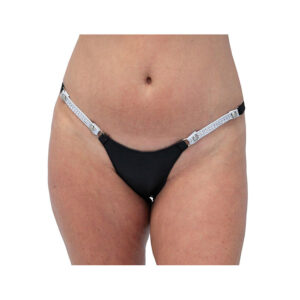 Snap Away Black Leather Thong With White Crystal Sides