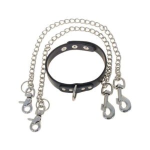 Leather Choker Collar And Chains Set