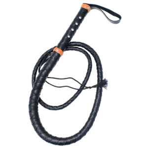 Studded Handle Whip-Black Leather