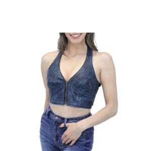 Blue Leather Cropped Halter