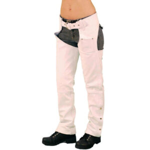 White Leather Chaps With Adjustable Back & Thigh Lacing