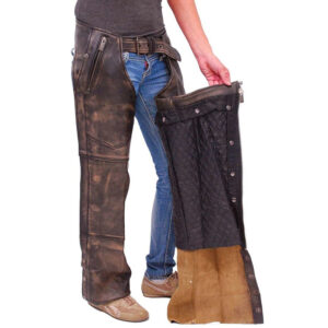 Distressed Brown Leather Chaps With Removable Lining