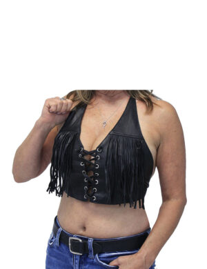 Black Leather Halter With Fringe