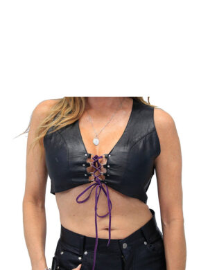 Leather Halter Top D-Ring Lace Up