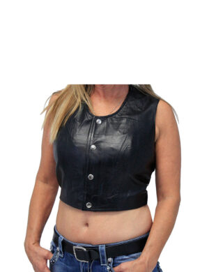 Lambskin Snap Up Leather Crop Top Vest