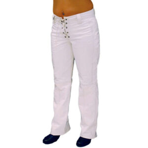 Lace Up White Leather Pants For Women