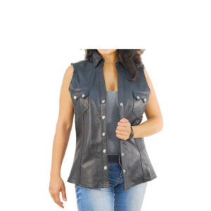 Women’s Sleeveless Black Leather Shirt