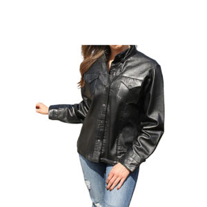 Women’s Leather Shirt Long Black